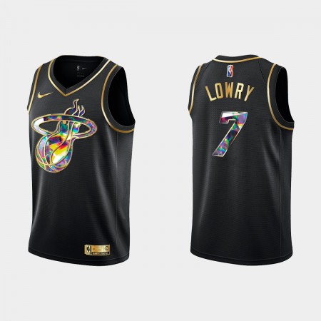 Canotte Uomo Miami Heat Kyle Lowry 7 Nike 2021-22 Nero Golden Edition 75th Anniversary Diamond Swingman